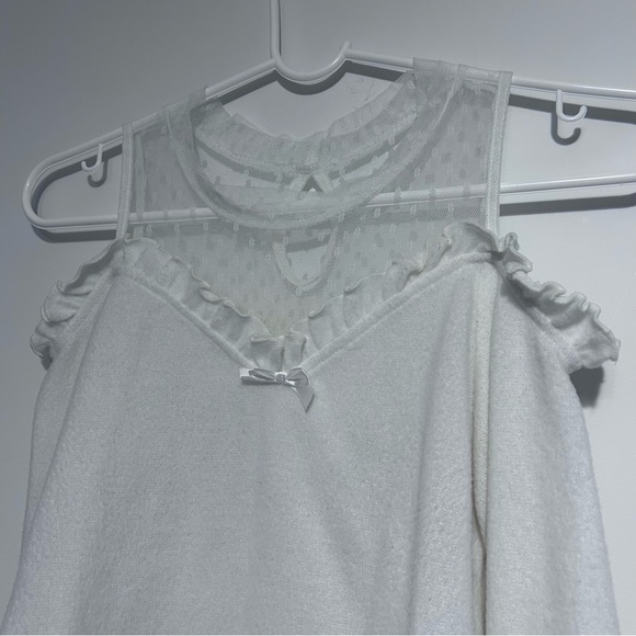 Cream Mars Jfashion Polkadot Mesh Cold Shoulder Top Size Small - Picture 6 of 8